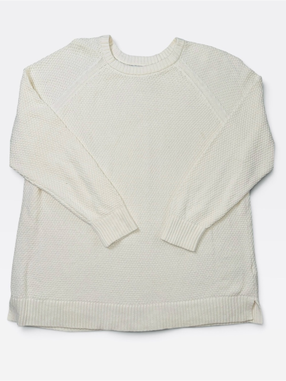 Old Navy Men’s XL Cream 100% Cotton Crewneck Sweater Side Slits